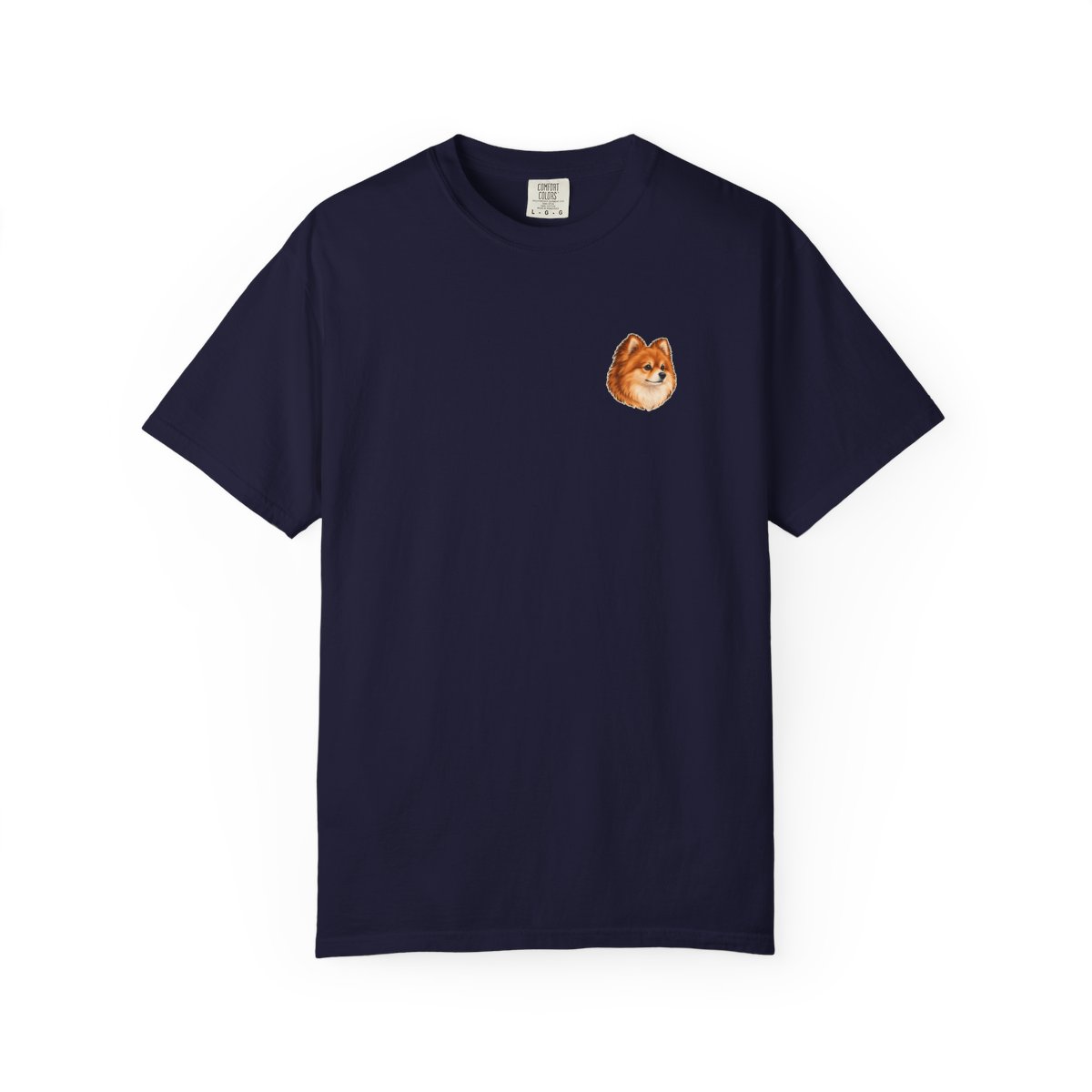 Pomeranian head-only left chest tee in True Navy