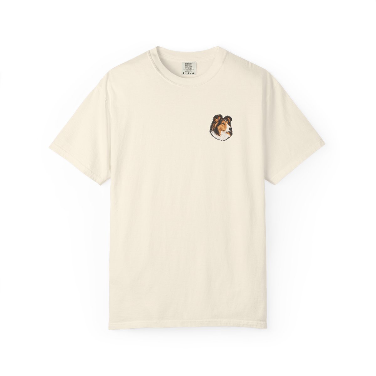 Rough Collie head-only left chest tee in Ivory