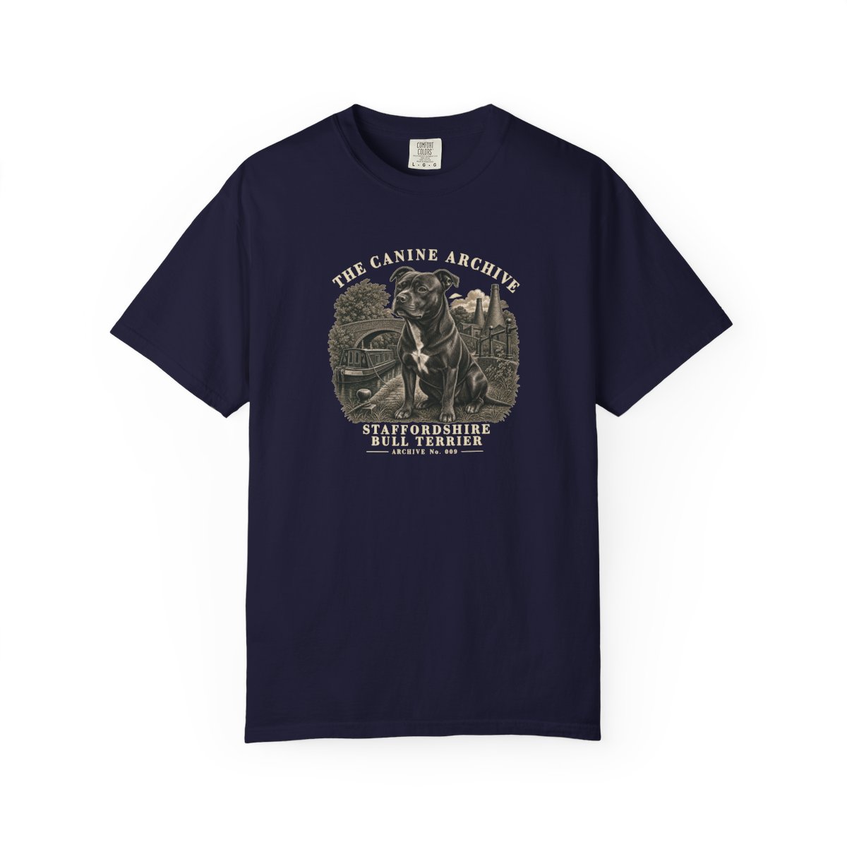 Staffordshire Bull Terrier Front Study Tee in True Navy