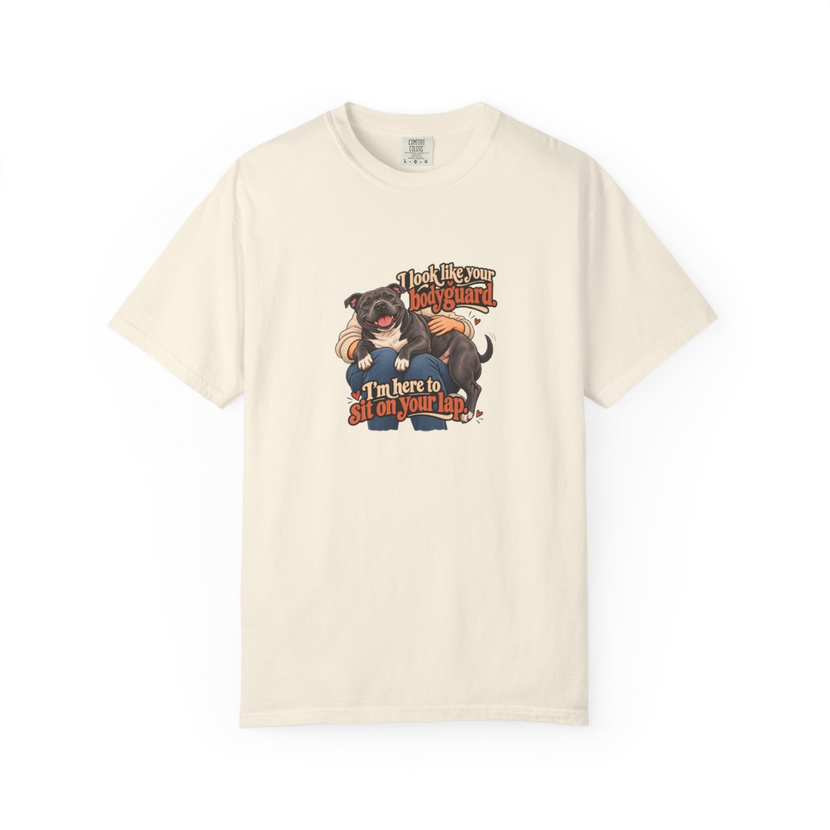 Staffordshire Bull Terrier humorous illustration tee in Ivory