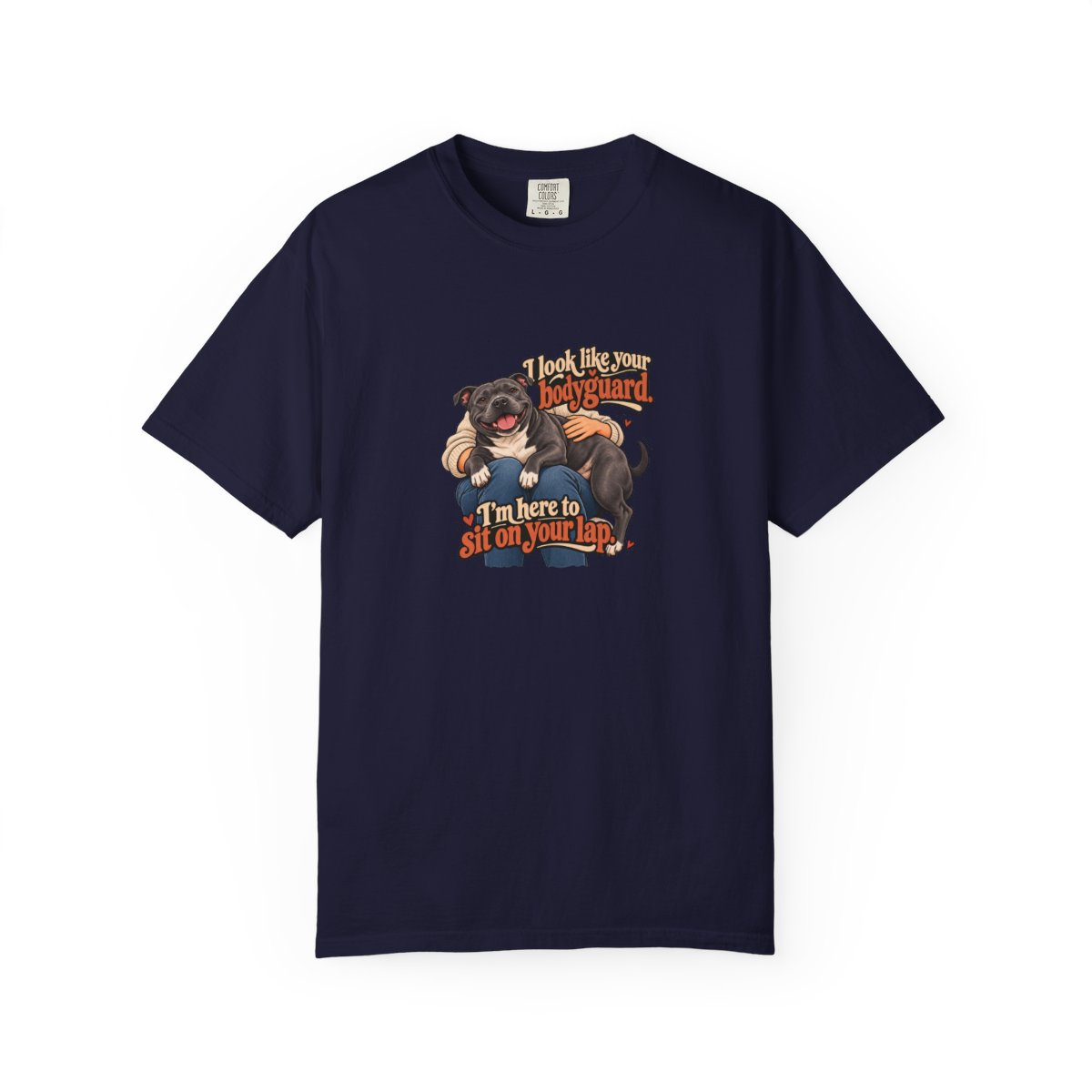 Staffordshire Bull Terrier humorous illustration tee in True Navy
