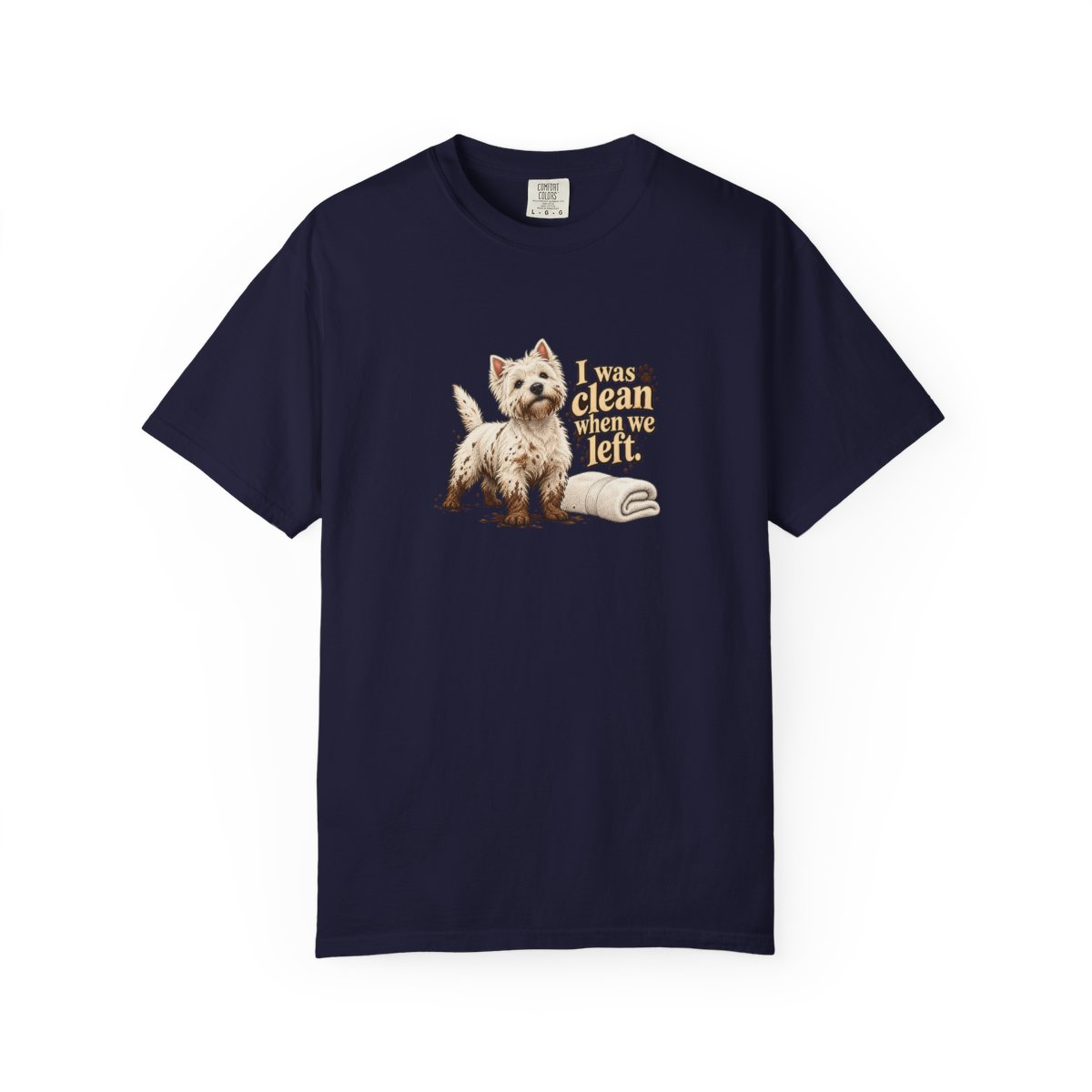 West Highland White Terrier humorous illustration tee in True Navy