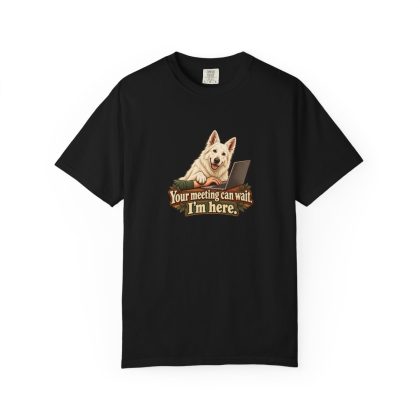 White Swiss Shepherd humorous illustration tee in Black
