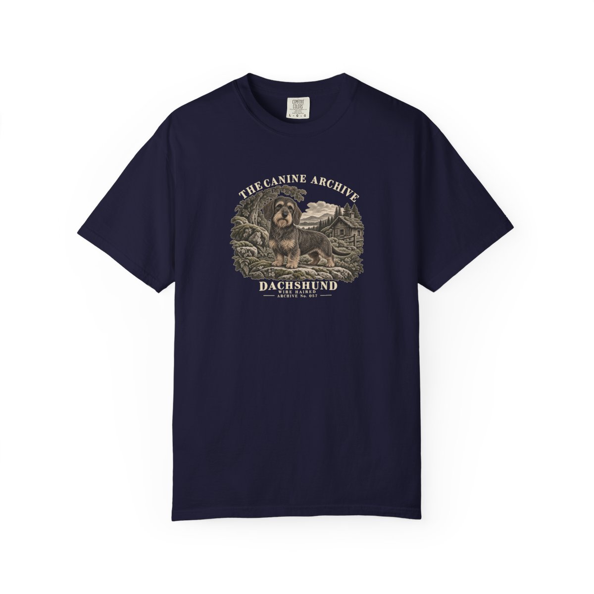 Dachshund Wire Haired Front Study Tee in True Navy